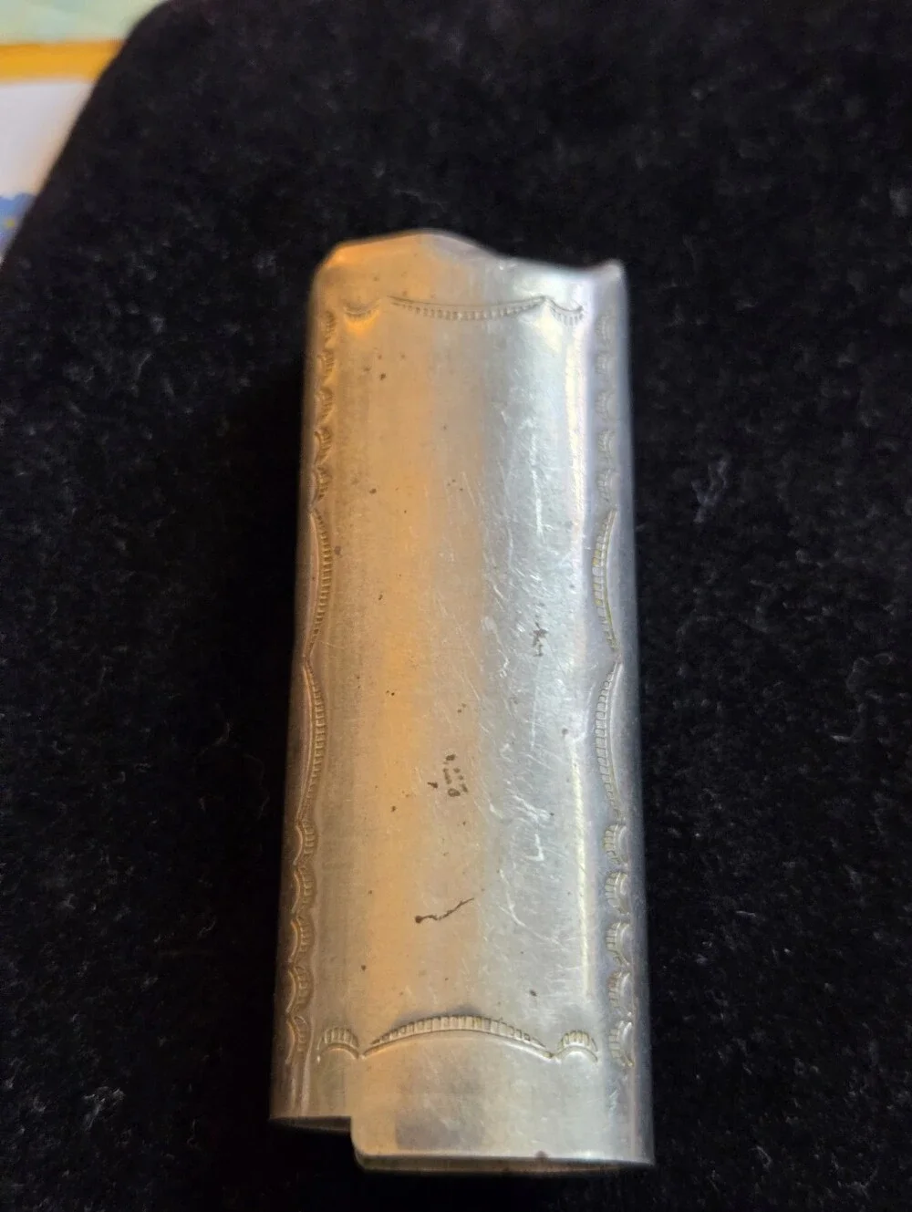 Vintage Alpaca Silver Bic Lighter Cover Inlaid Turquoise Bear Paw Distressed